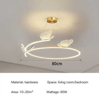 Modern gold ceiling chandelier with decorbites butterfly design sense featuring two illuminated led butterflies for living rooms