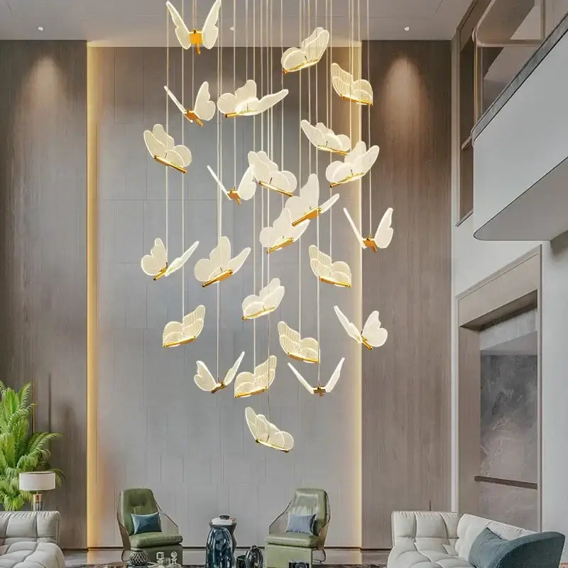 A modern gold butterfly led chandelier with translucent white butterfly lights and gold accents for living room decorbites butterfly led