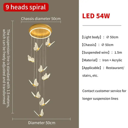 Modern gold butterfly led chandelier featuring nine translucent white butterfly ornaments on iron and acrylic base by decorbites butterfly led