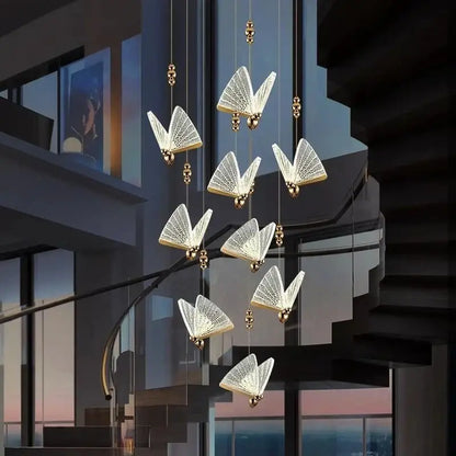 Modern gold butterfly led pendant lamp with illuminated butterfly lights and metallic lattice frame for bedroom staircase decorbites butterfly led pendant