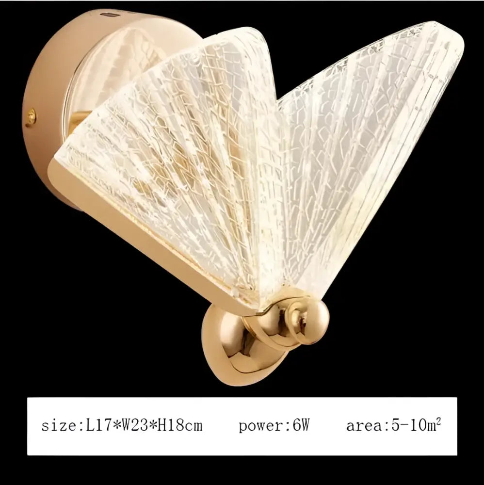 Modern gold butterfly led pendant lamp with wall-mounted gold-finished light fixture and fan-shaped glass diffuser