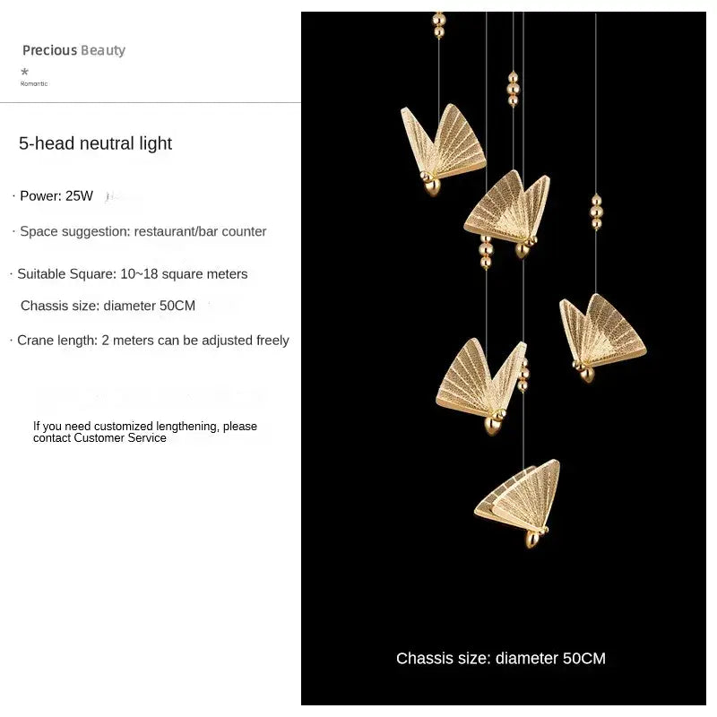 Modern gold butterfly pendant lamps with intricate fan patterns and beads perfect for bedroom led lighting fixtures