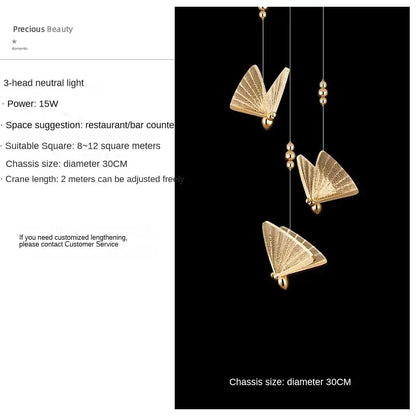 Modern gold butterfly pendant lamps with intricate details suspended by thin wires for bedroom led lighting fixtures decorbites butterfly pendant