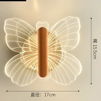 Modern gold butterfly wall lamp with translucent wings and warm wooden handle ideal for bedroom decorbites butterfly wall lamp