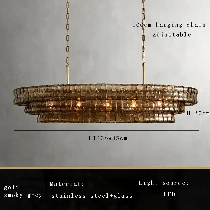 Modern gold cascading crystal pendant lights with smoky grey brown glass pendant and stainless steel decorbites brown glass design