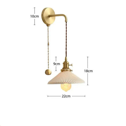Modern gold ceramic wall lamp with a vintage brass sconce and ribbed off-white glass shade for bedroom decorbites ceramic wall lamp