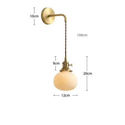 Modern gold ceramic wall lamp with ribbed off-white glass shade and twisted cord for bedroom decorbites ceramic wall lamp
