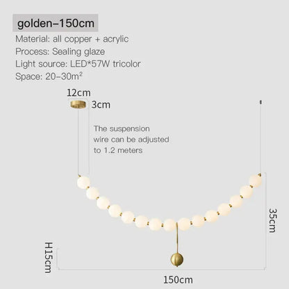 Golden 150cm pendant light with spherical acrylic beads and copper accents modern chandelier light fixture