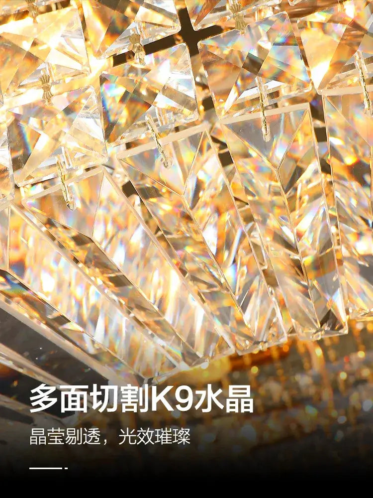 Modern gold and chrome decorbites crystal led ceiling lights chandelier with faceted k9 crystal prisms refracting golden light