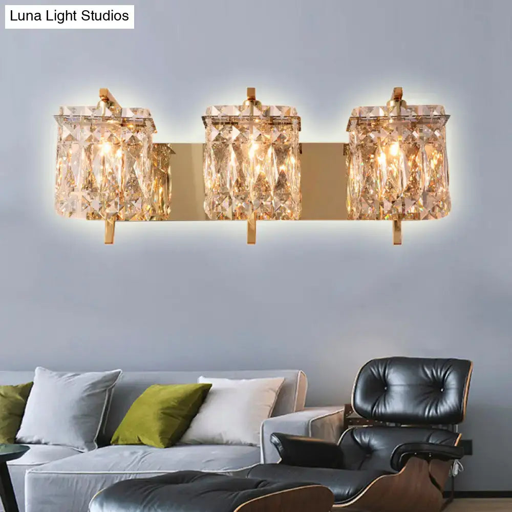 Modern gold and chrome crystal wall light fixture with three golden encrusted fixtures and e12 e14 bulb base
