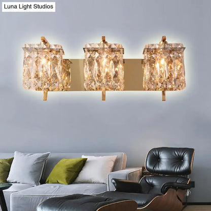 Modern gold and chrome crystal wall light fixture with three golden encrusted fixtures and e12 e14 bulb base