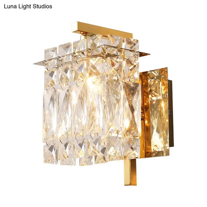 Gold-finished wall light fixture with cascading faceted crystals for living room e12 e14 bulbs and sleek modern design