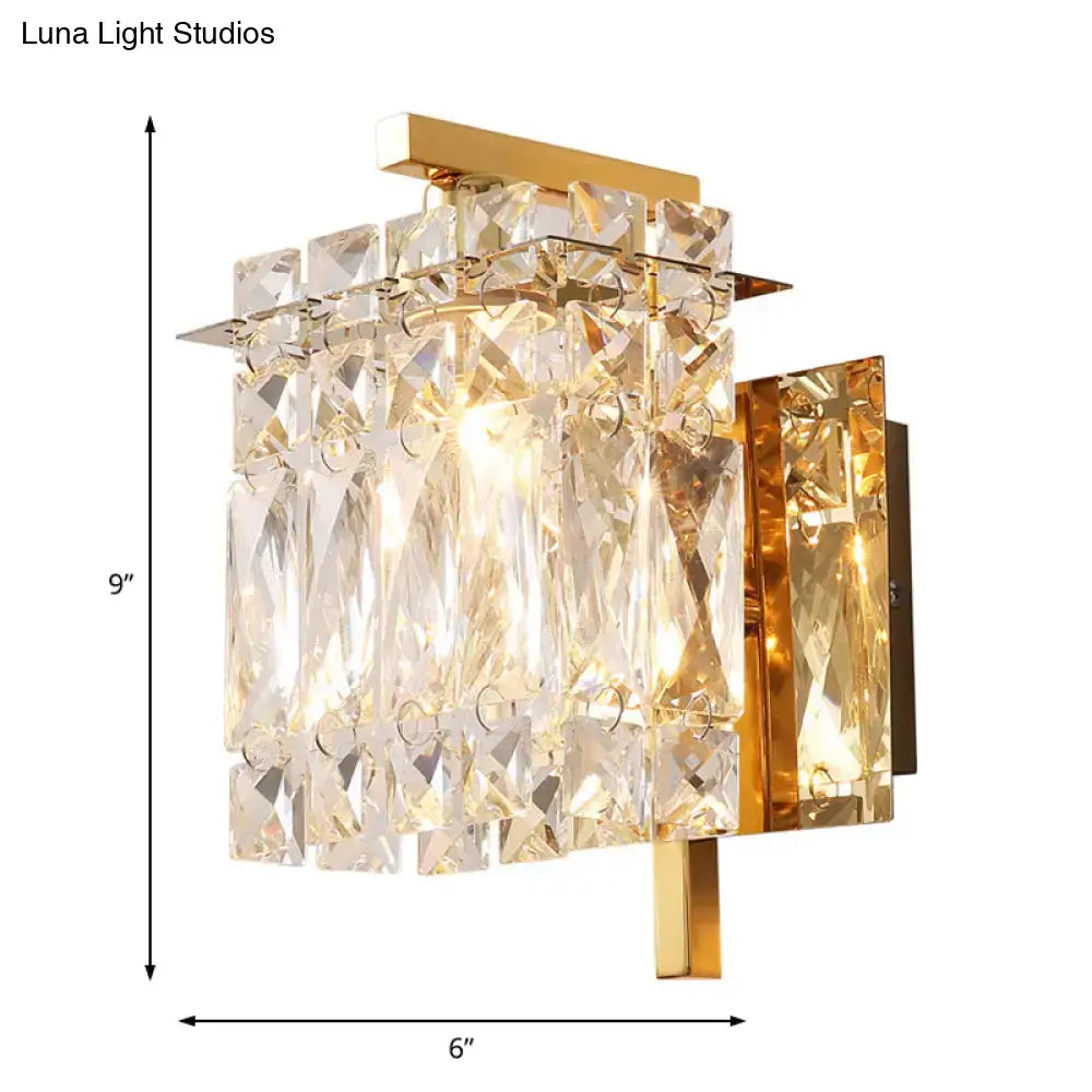Modern gold and chrome wall light fixture with gold finish and clear crystal prisms for living room bulb base e12 e14