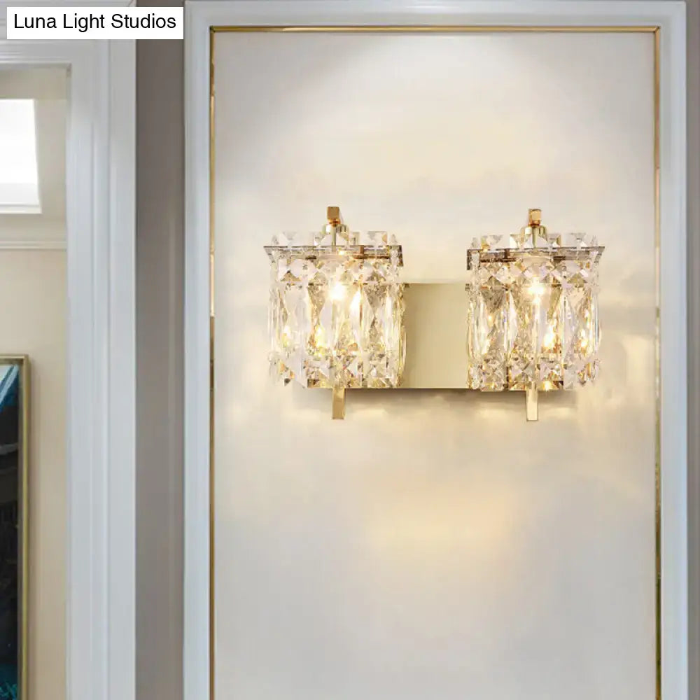 Modern gold and chrome crystal wall light fixture with dual-light design and e12 e14 bulb base for living room use