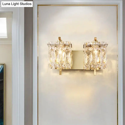 Modern gold and chrome crystal wall light fixture with dual-light design and e12 e14 bulb base for living room use