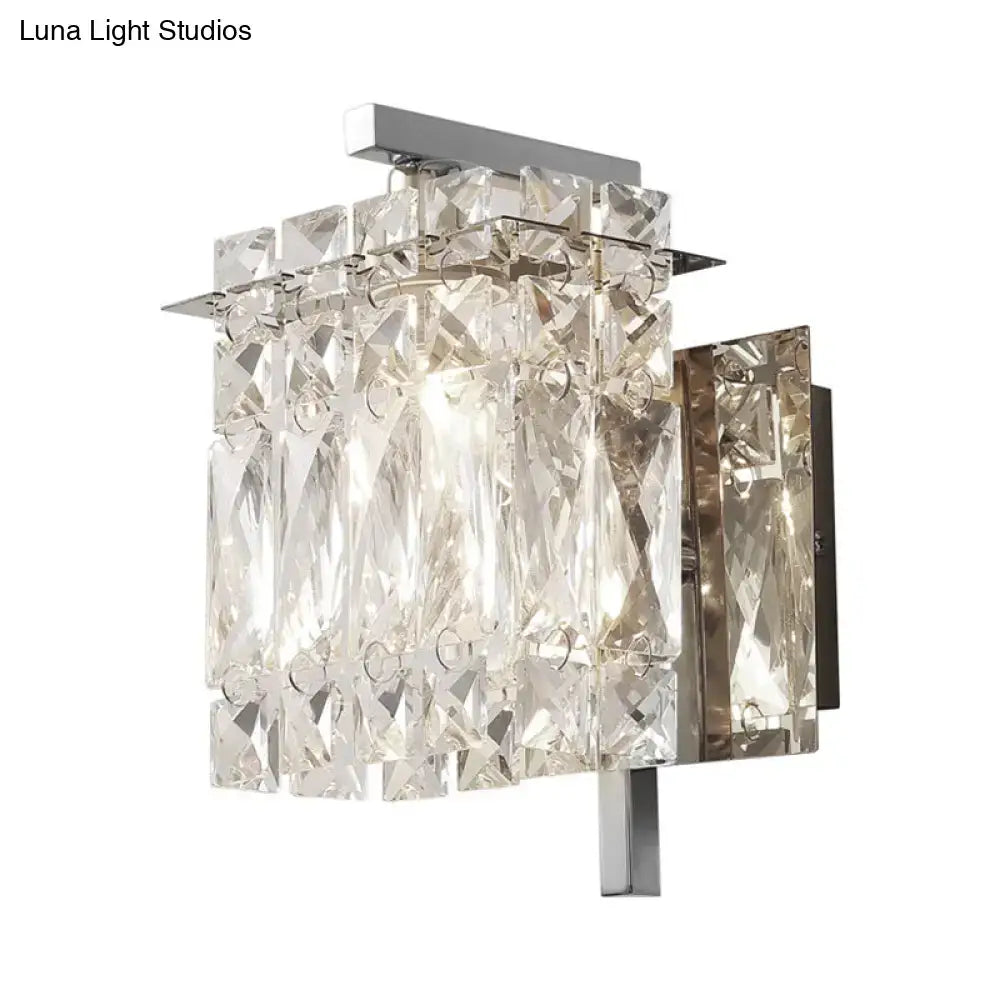 Modern gold and chrome wall light fixture with rectangular faceted crystal design suitable for e12 e14 bulbs