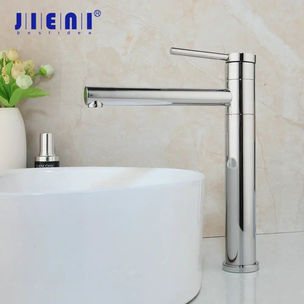 Modern chrome finished single handle basin faucet with sleek cylindrical design decorbites gold plated bathroom mixer
