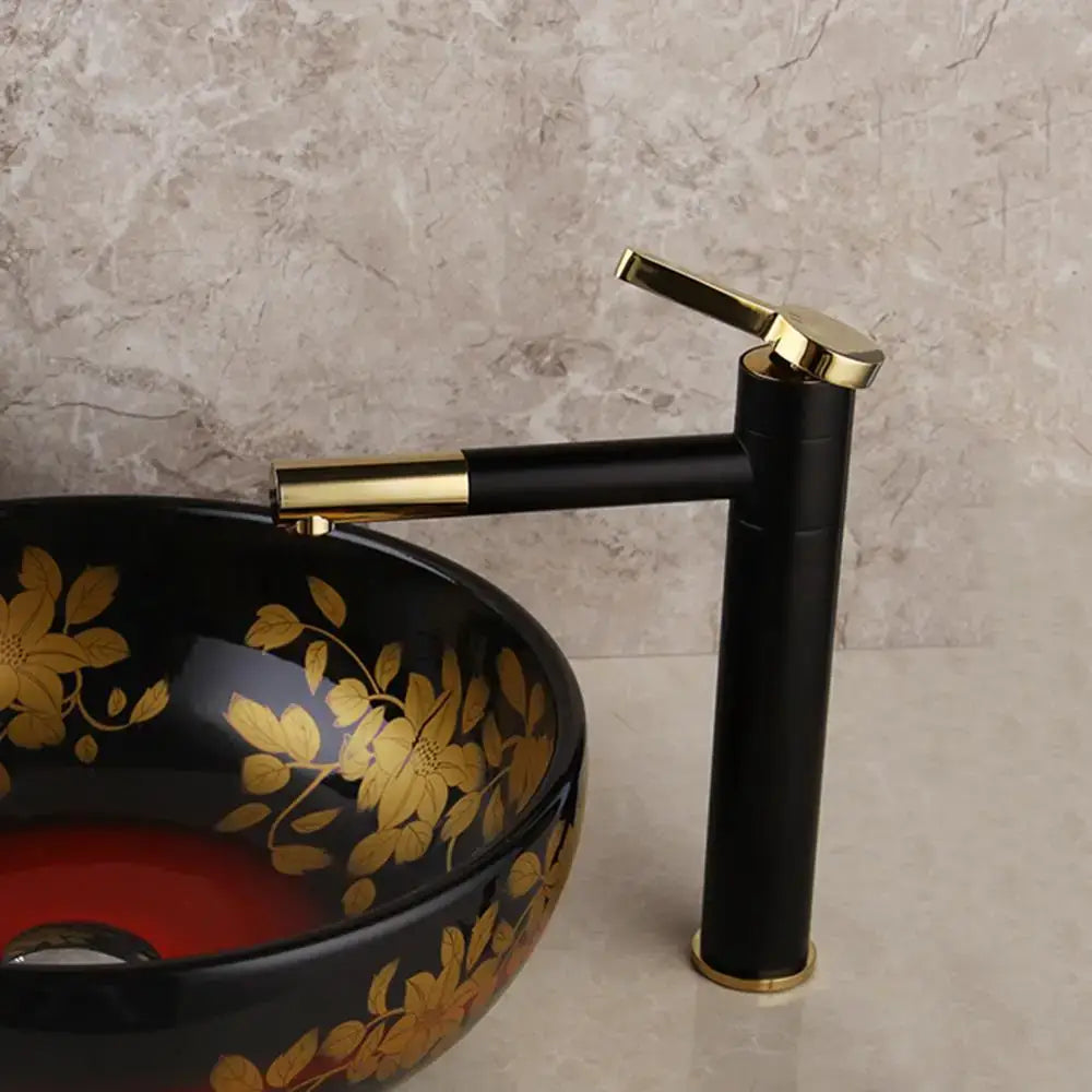 Modern gold and chrome single handle basin faucet bathroom mixer with black and gold minimalist design decorbites gold plated