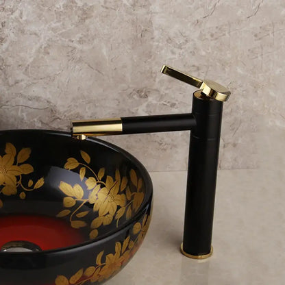 Modern gold and chrome single handle basin faucet bathroom mixer with black and gold minimalist design decorbites gold plated