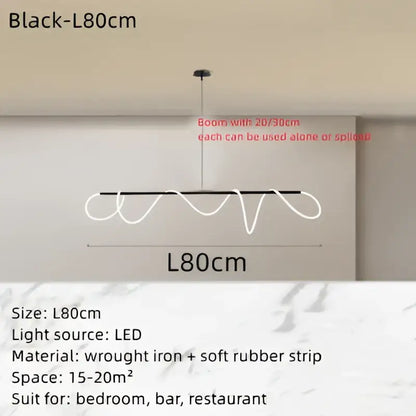 Black led chandelier with wavy wrought iron and soft rubber strip in modern decorbites circle note linear bedroom pendant lamp