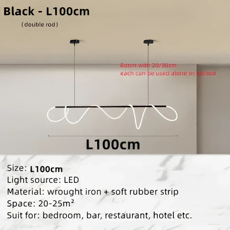 Black led linear chandelier with wrought iron frame and soft rubber strip for modern interiors decorbites circle note linear