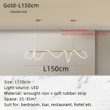 Modern gold circle note linear bedroom pendant lamp with wavy wrought iron and soft rubber strip decorbites circle note design