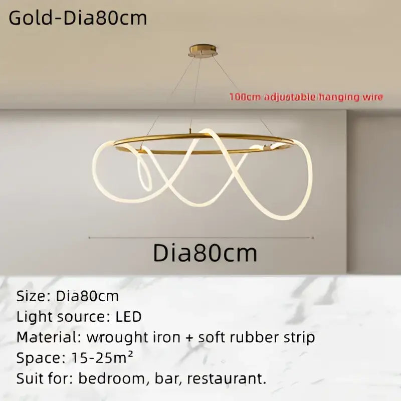 Modern gold circle note linear light bedroom pendant lamp with gold led chandelier and adjustable hanging wire decorbites circle note