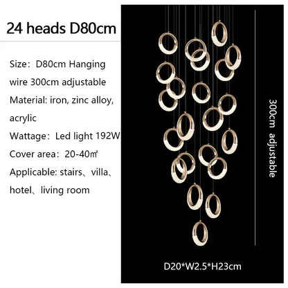 Modern gold circle ring led chandelier with 24 illuminated heads for elegant living room decorbites circle ring lighting