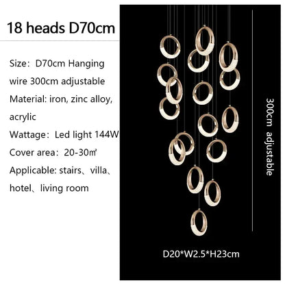 Modern gold circle ring led chandelier with 18 metallic gold rings crafted from iron and zinc alloy for living room decorbites circle ring