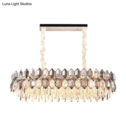 Decorbites modern gold circle suspension pendant light with chrome finish and clear amber crystal prisms