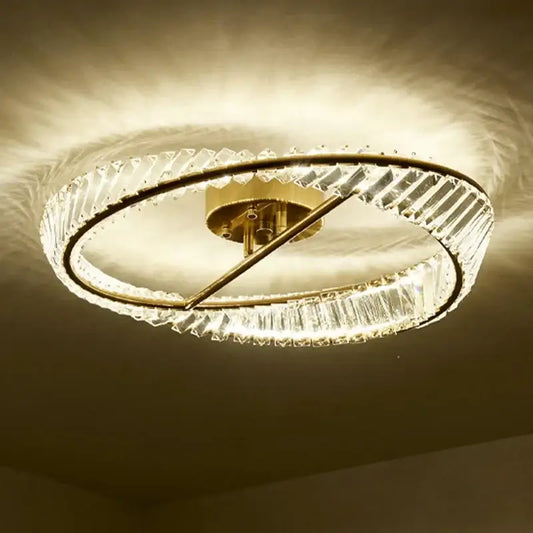 Modern gold circular crystal led ceiling light with faceted clear crystals for dining room decorbites crystal led lighting