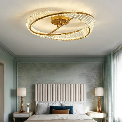 Modern gold circular crystal led ceiling light with crystal accents for dining room decorbites crystal led ceiling use