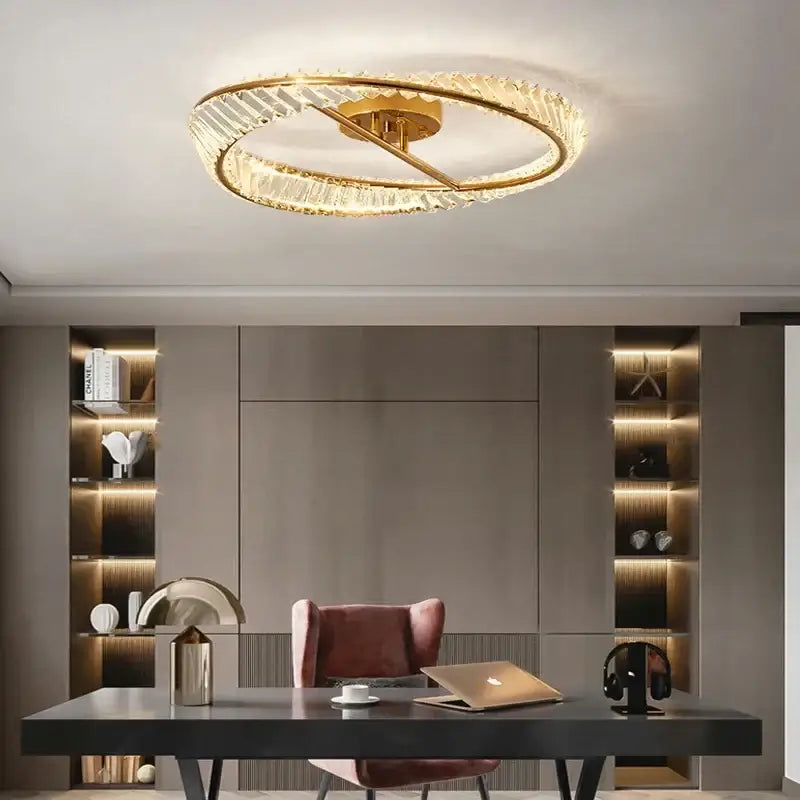 Modern gold circular crystal led ceiling light with crystal accents for dining room decorbites crystal led decor