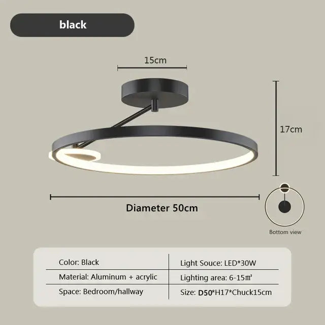 Modern gold decorbites circular led ceiling lamp with black aluminum and acrylic design and warm white illumination