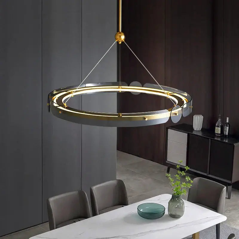 Modern gold circular ring led chandelier with sleek metallic frame and gold accents for dining room decorbites circular ring