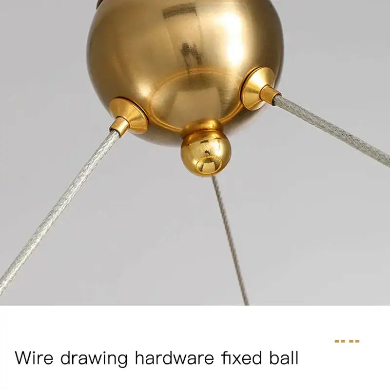 Modern gold circular ring led chandelier with golden metallic ball and three silver cables for dining room decorbites circular ring
