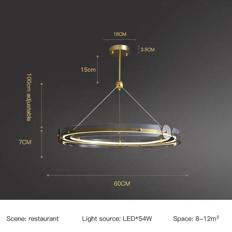 Modern gold-toned circular ring led chandelier with clear glass rings for dining room decorbites circular ring lighting
