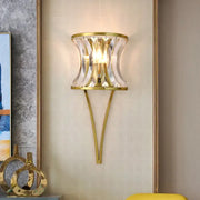 Modern gold clear crystal wall sconce with curved metal arms suitable for living room 110v-120v lighting