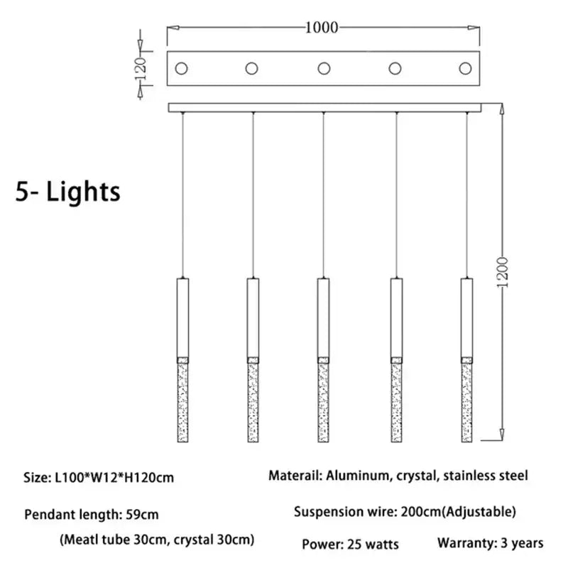 Modern gold and clear decorbites crystal led chandelier with five slender crystal led pendant lights for living room use