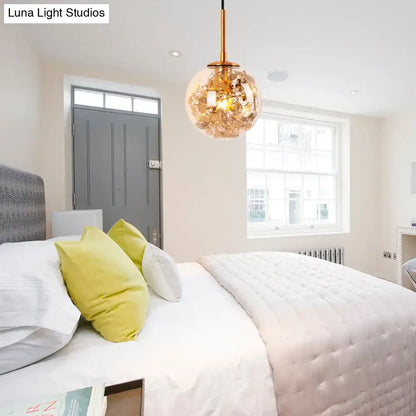 Modern gold clear glass wall light with spherical pendant and flower deco cloth for bedroom lighting
