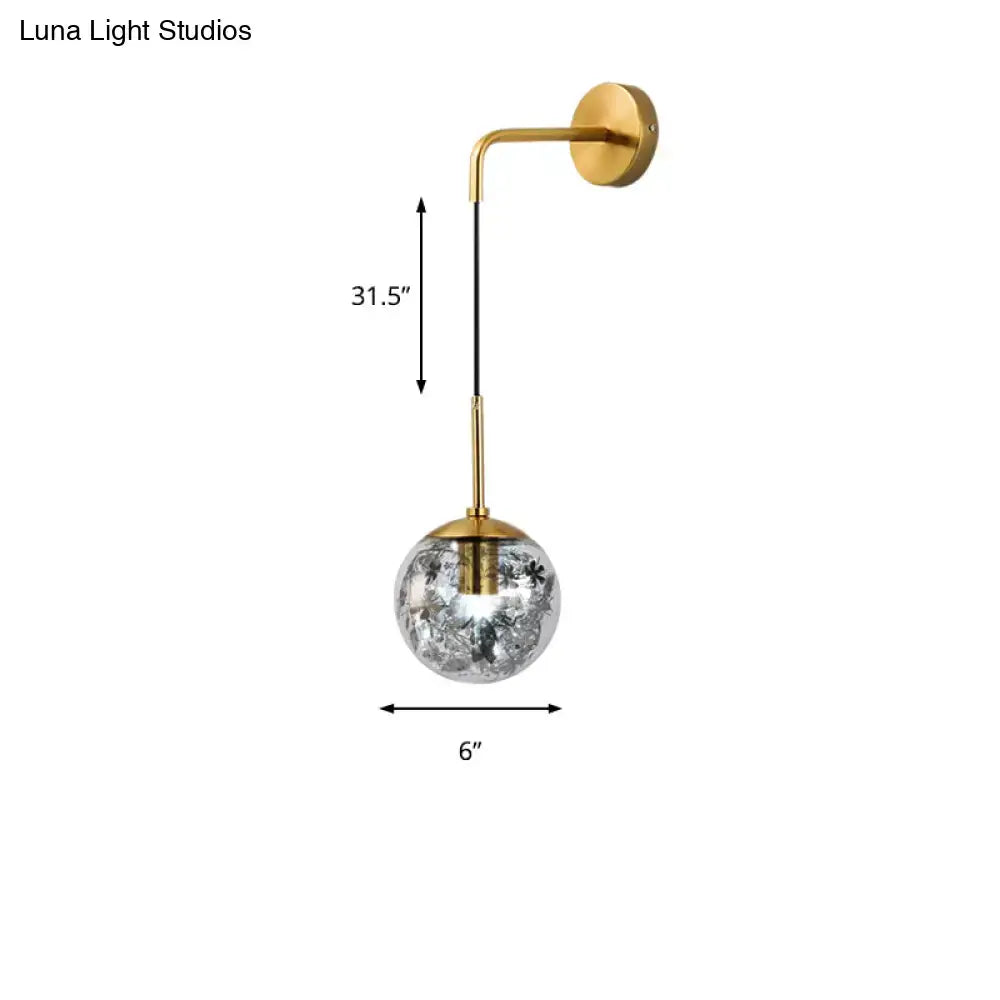 Modern gold wall light with clear glass spherical crackled globe for bedroom flower deco cloth decor