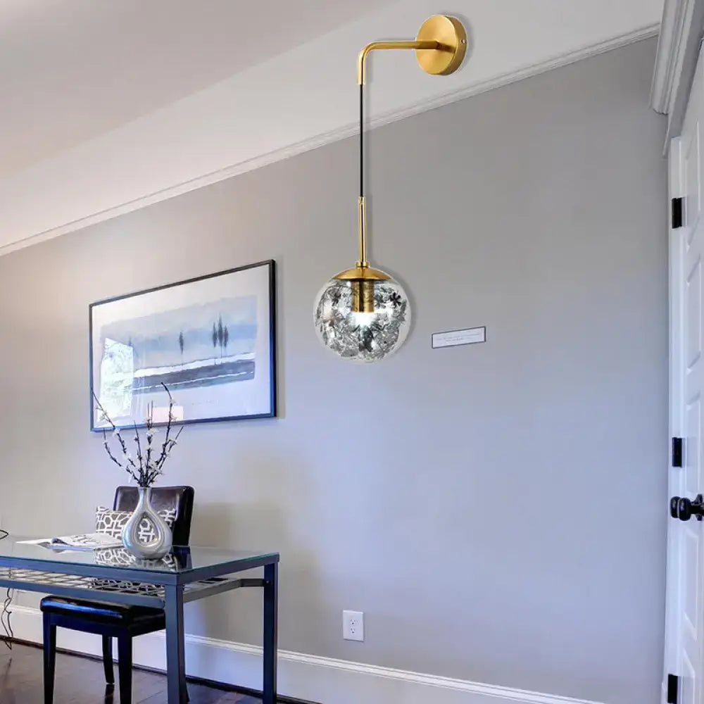 Modern gold wall light with clear crackled glass shade perfect for bedroom flower deco cloth decoration