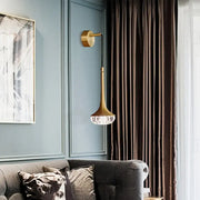 Modern gold pendant lamp with faceted clear textured glass shade for living room wall sconce lighting