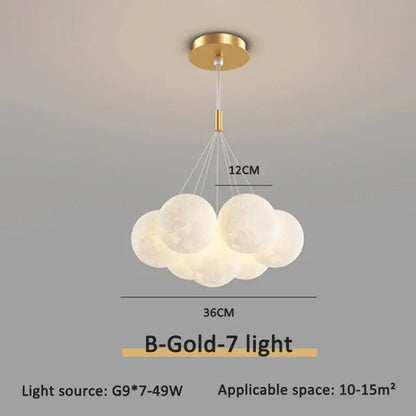 Modern gold cloud bubble ball led pendant lights with seven frosted orbs and gold ceiling mount for dining room decorbites