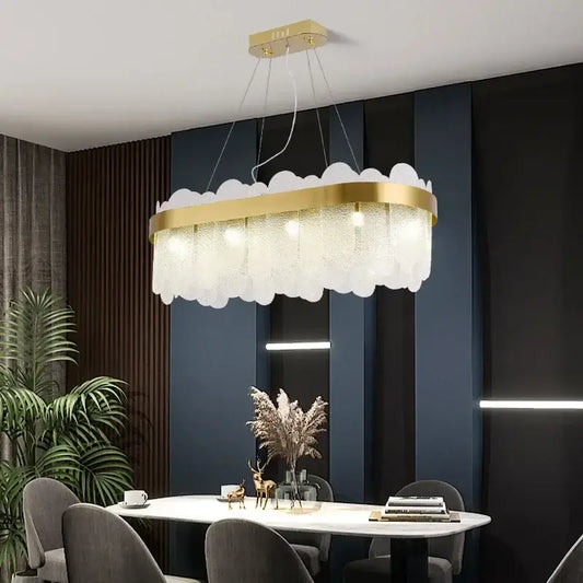 Modern gold cloud crystal led chandelier with frosted glass panels for living room decorbites crystal led lighting