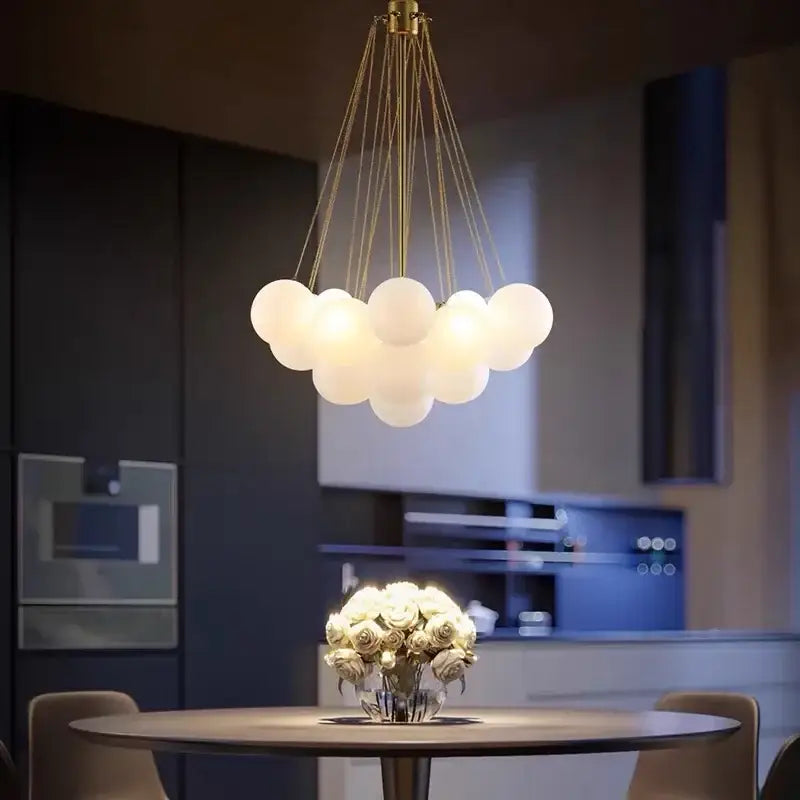 Modern gold cloud glass ball led chandelier with frosted glass spheres and gold cords for dining room decorbites glass ball