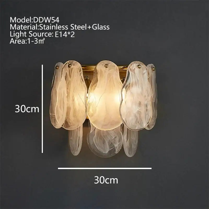 A warm modern gold cloudy glass chandelier with translucent leaf-like shades on brushed stainless steel frame for living room decorbites cloudy glass lighting