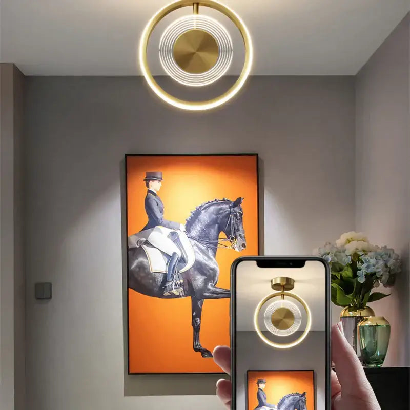 Modern gold concentric led ceiling light with circular rings and central disc for living room decorbites led ceiling use