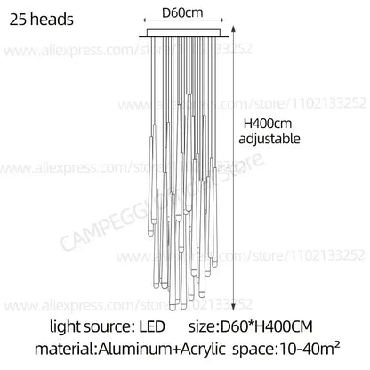 Modern gold conical led nordic chandelier with 25 glass heads on aluminum frame for dining room decorbites conical led