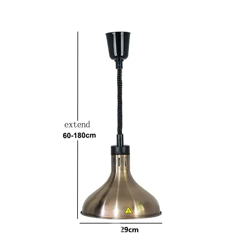 Bronze-colored modern gold and copper bell 250w electric heat lamp pendant light with black flexible gooseneck and adjustable height